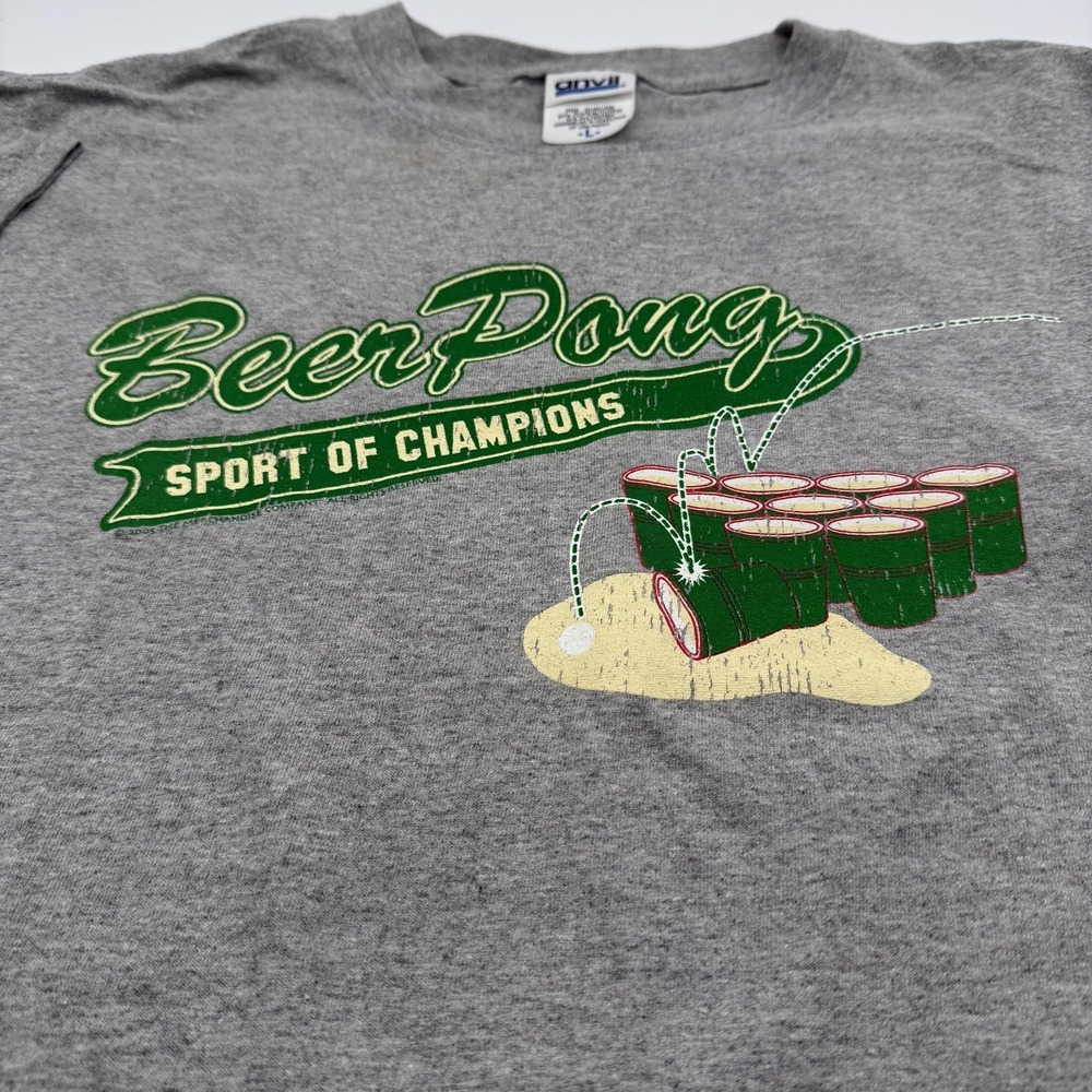 Beer Pong‎ Shirt Mens Large Gray Sport of Champions Party Game Graphic Tee - Picture 3 of 9